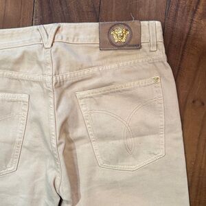 Versace Men's Beige Jeans with Gold Accent